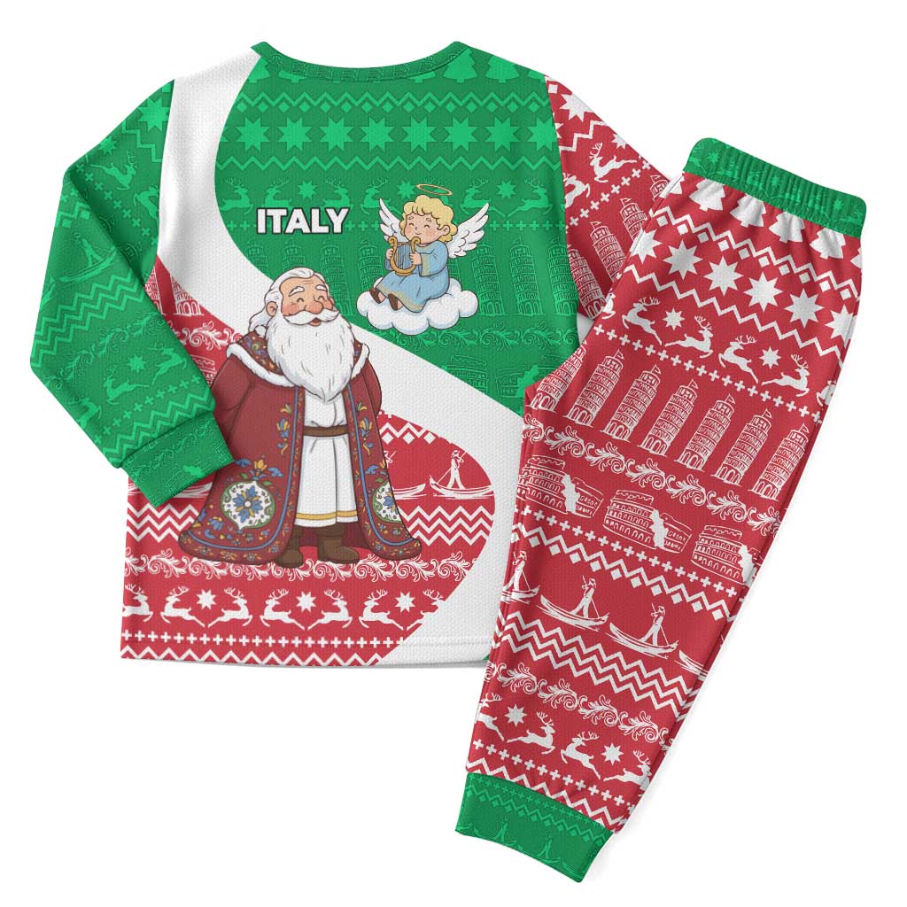 Italy Christmas Pajama Set with Pizza Chef Santa Leaning Tower Colosseum and Red Green Holiday Pattern Design - Wonder Print Shop