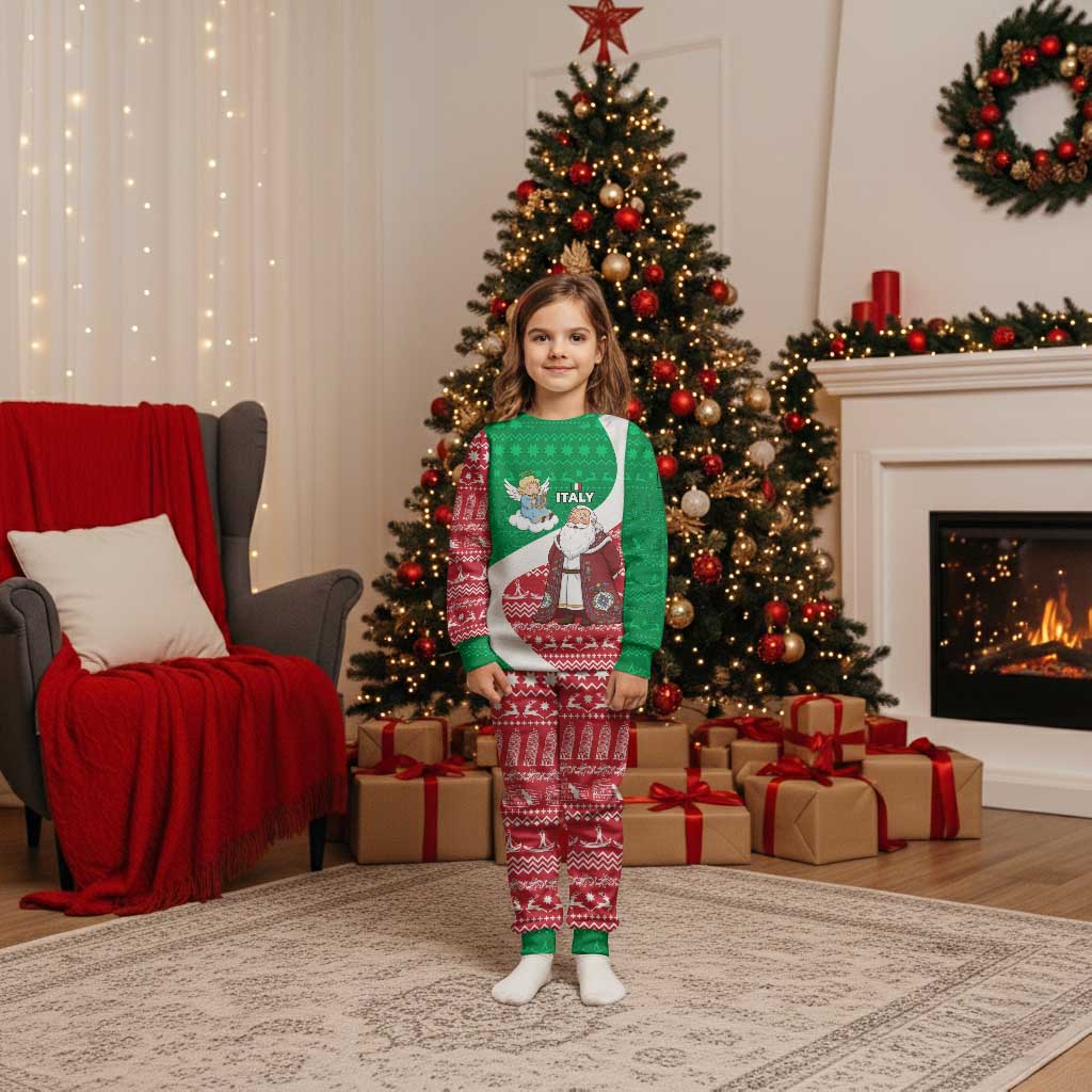 Italy Christmas Pajama Set with Pizza Chef Santa Leaning Tower Colosseum and Red Green Holiday Pattern Design - Wonder Print Shop