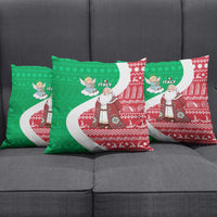 Italy Christmas Pillow Cover with Pizza Chef Santa Leaning Tower Colosseum and Red Green Holiday Pattern Design - Wonder Print Shop