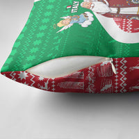 Italy Christmas Pillow Cover with Pizza Chef Santa Leaning Tower Colosseum and Red Green Holiday Pattern Design - Wonder Print Shop