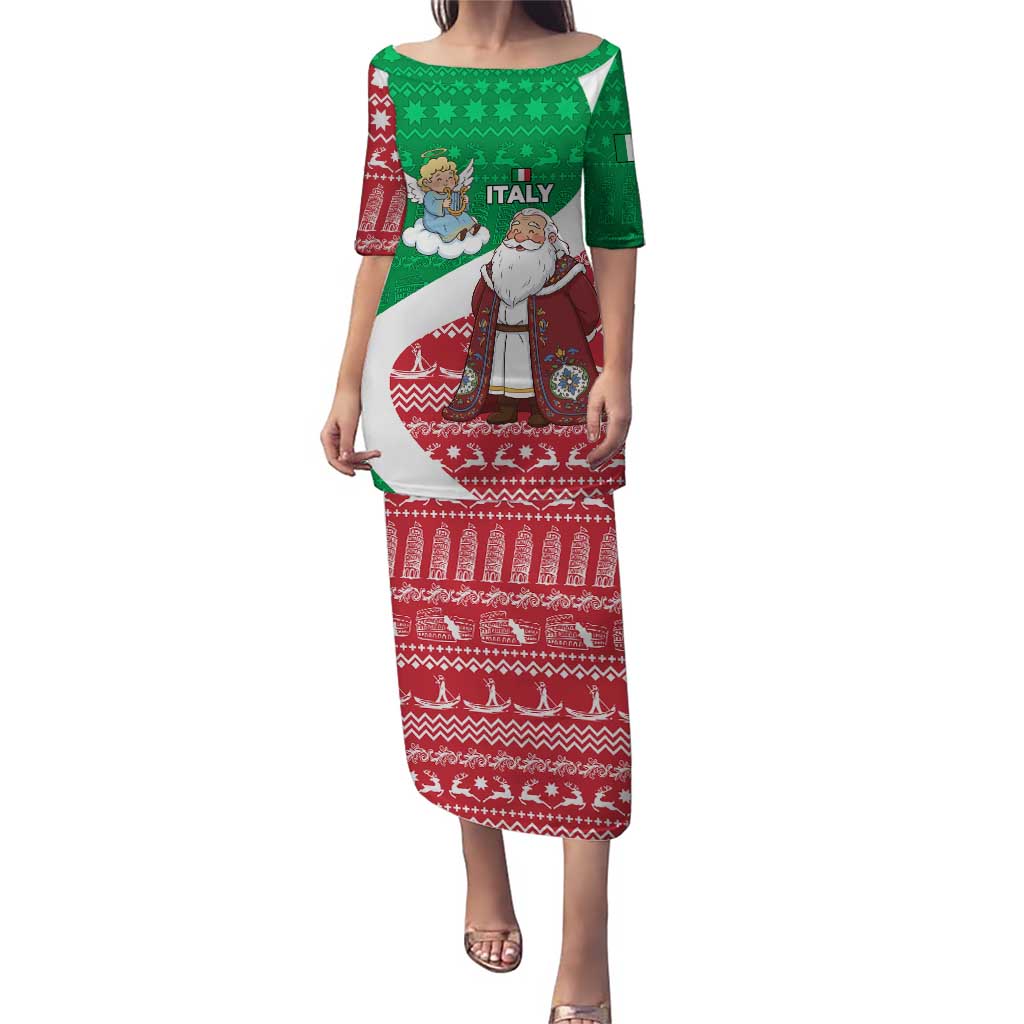 Italy Christmas Puletasi with Pizza Chef Santa Leaning Tower Colosseum and Red Green Holiday Pattern Design - Wonder Print Shop