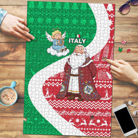 Italy Christmas Puzzle with Pizza Chef Santa Leaning Tower Colosseum and Red Green Holiday Pattern Design - Wonder Print Shop
