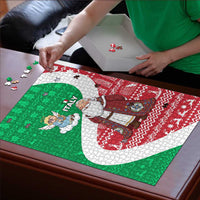 Italy Christmas Puzzle with Pizza Chef Santa Leaning Tower Colosseum and Red Green Holiday Pattern Design - Wonder Print Shop