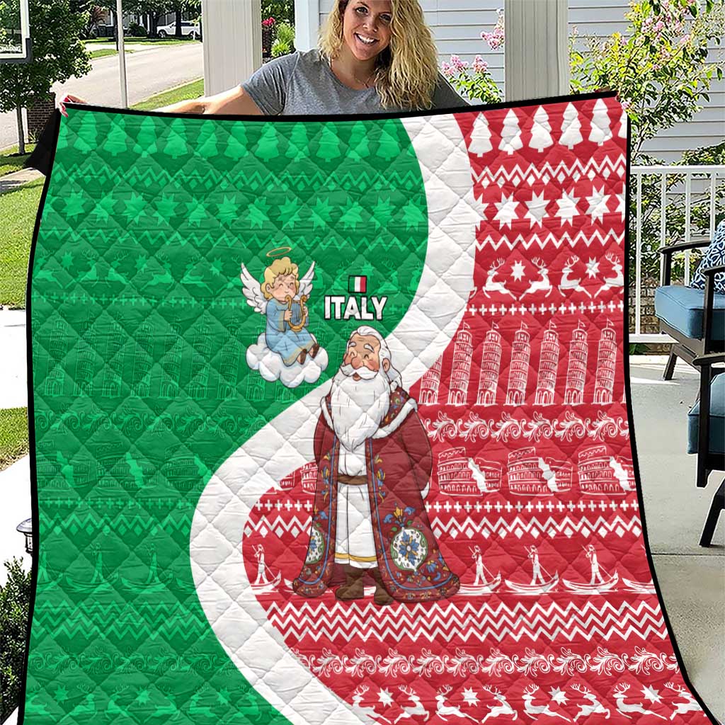 Italy Christmas Quilt with Pizza Chef Santa Leaning Tower Colosseum and Red Green Holiday Pattern Design - Wonder Print Shop