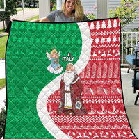 Italy Christmas Quilt with Pizza Chef Santa Leaning Tower Colosseum and Red Green Holiday Pattern Design - Wonder Print Shop