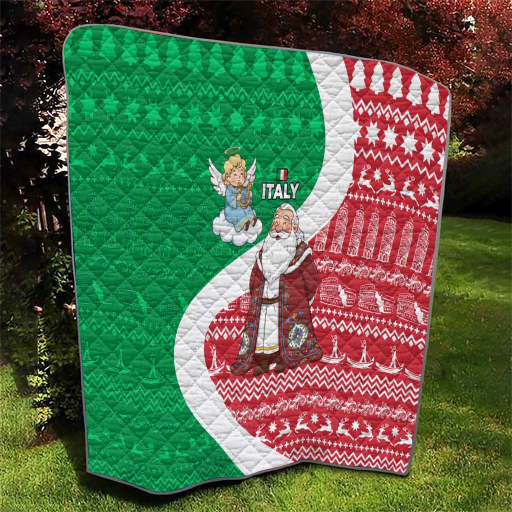 Italy Christmas Quilt with Pizza Chef Santa Leaning Tower Colosseum and Red Green Holiday Pattern Design - Wonder Print Shop