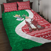 Italy Christmas Quilt Bed Set with Pizza Chef Santa Leaning Tower Colosseum and Red Green Holiday Pattern Design - Wonder Print Shop