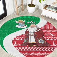 Italy Christmas Round Carpet with Pizza Chef Santa Leaning Tower Colosseum and Red Green Holiday Pattern Design - Wonder Print Shop