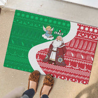 Italy Christmas Rubber Doormat with Pizza Chef Santa Leaning Tower Colosseum and Red Green Holiday Pattern Design - Wonder Print Shop