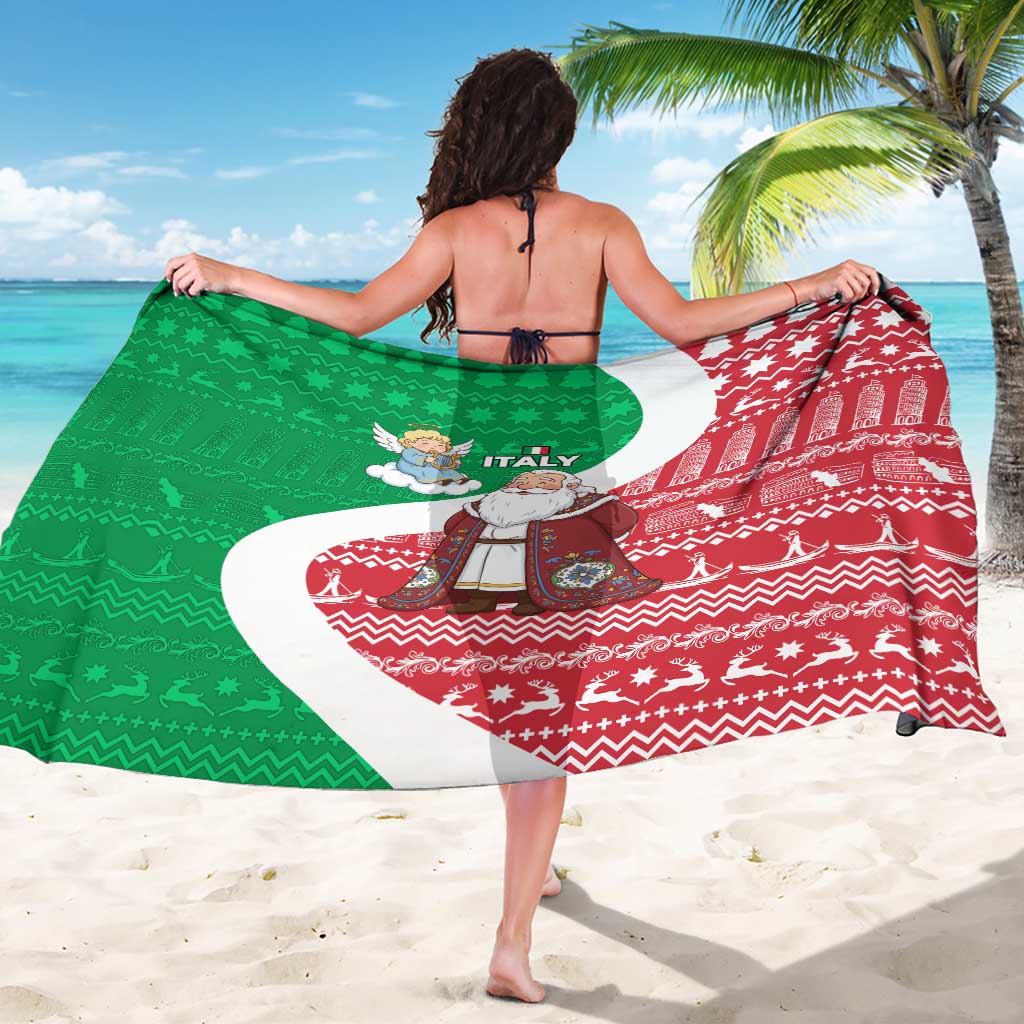 Italy Christmas Sarong with Pizza Chef Santa Leaning Tower Colosseum and Red Green Holiday Pattern Design - Wonder Print Shop