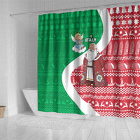 Italy Christmas Shower Curtain with Pizza Chef Santa Leaning Tower Colosseum and Red Green Holiday Pattern Design - Wonder Print Shop