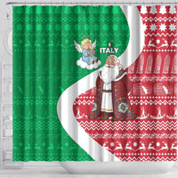 Italy Christmas Shower Curtain with Pizza Chef Santa Leaning Tower Colosseum and Red Green Holiday Pattern Design - Wonder Print Shop