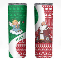 Italy Christmas Skinny Tumbler with Pizza Chef Santa Leaning Tower Colosseum and Red Green Holiday Pattern Design - Wonder Print Shop