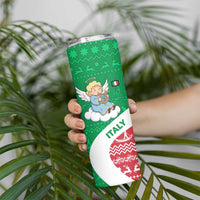 Italy Christmas Skinny Tumbler with Pizza Chef Santa Leaning Tower Colosseum and Red Green Holiday Pattern Design - Wonder Print Shop