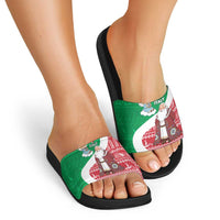 Italy Christmas Slide Sandals with Pizza Chef Santa Leaning Tower Colosseum and Red Green Holiday Pattern Design - Wonder Print Shop
