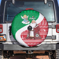 Italy Christmas Spare Tire Cover with Pizza Chef Santa Leaning Tower Colosseum and Red Green Holiday Pattern Design - Wonder Print Shop