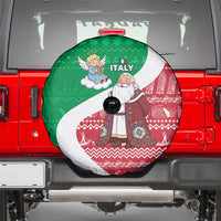 Italy Christmas Spare Tire Cover with Pizza Chef Santa Leaning Tower Colosseum and Red Green Holiday Pattern Design - Wonder Print Shop
