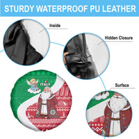 Italy Christmas Spare Tire Cover with Pizza Chef Santa Leaning Tower Colosseum and Red Green Holiday Pattern Design - Wonder Print Shop