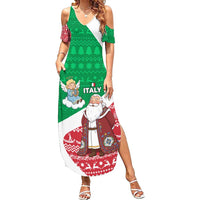 Italy Christmas Summer Maxi Dress with Pizza Chef Santa Leaning Tower Colosseum and Red Green Holiday Pattern Design - Wonder Print Shop