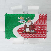 Italy Christmas Tablecloth with Pizza Chef Santa Leaning Tower Colosseum and Red Green Holiday Pattern Design - Wonder Print Shop