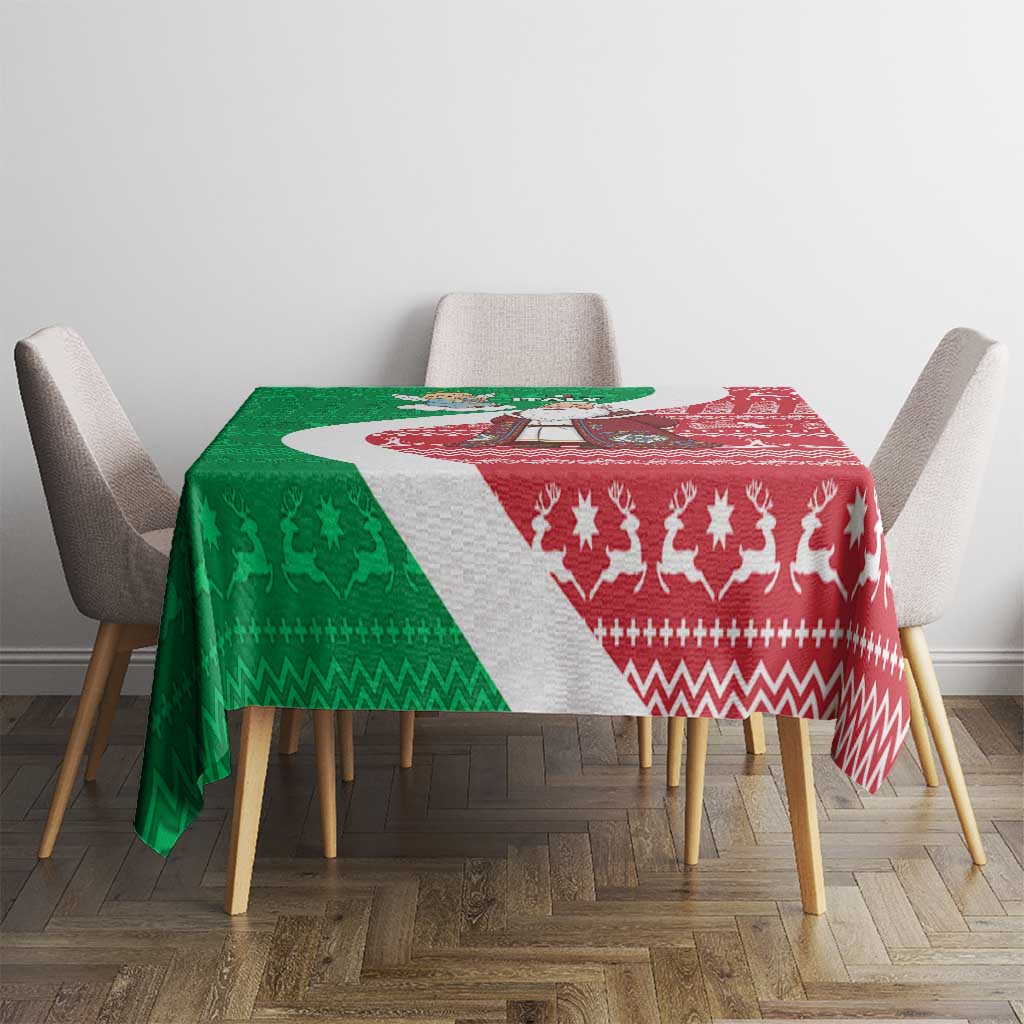 Italy Christmas Tablecloth with Pizza Chef Santa Leaning Tower Colosseum and Red Green Holiday Pattern Design - Wonder Print Shop
