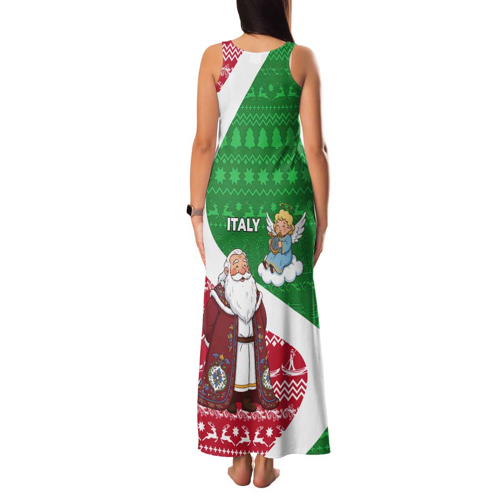 Italy Christmas Tank Maxi Dress with Pizza Chef Santa Leaning Tower Colosseum and Red Green Holiday Pattern Design - Wonder Print Shop