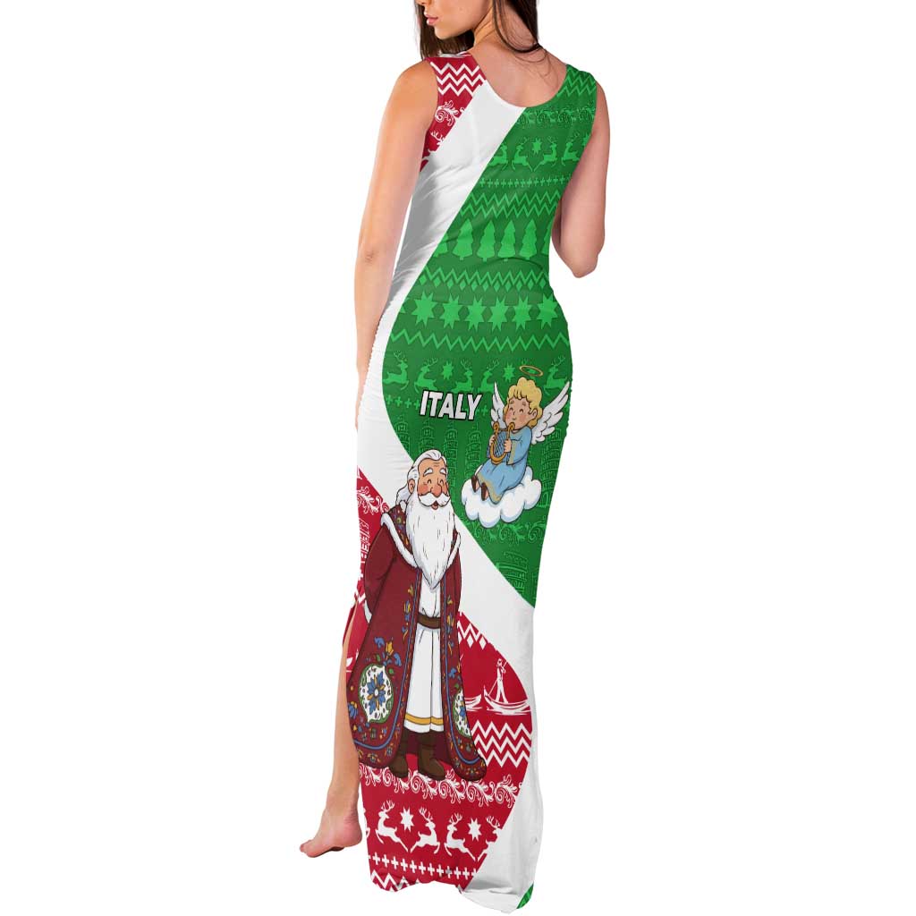 Italy Christmas Tank Maxi Dress with Pizza Chef Santa Leaning Tower Colosseum and Red Green Holiday Pattern Design - Wonder Print Shop
