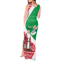 Italy Christmas Tank Maxi Dress with Pizza Chef Santa Leaning Tower Colosseum and Red Green Holiday Pattern Design - Wonder Print Shop