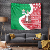 Italy Christmas Tapestry with Pizza Chef Santa Leaning Tower Colosseum and Red Green Holiday Pattern Design - Wonder Print Shop