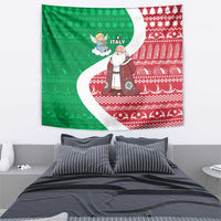 Italy Christmas Tapestry with Pizza Chef Santa Leaning Tower Colosseum and Red Green Holiday Pattern Design - Wonder Print Shop