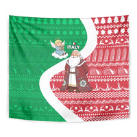 Italy Christmas Tapestry with Pizza Chef Santa Leaning Tower Colosseum and Red Green Holiday Pattern Design - Wonder Print Shop