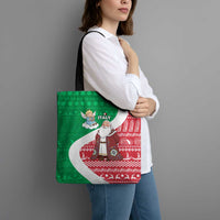 Italy Christmas Tote Bag with Pizza Chef Santa Leaning Tower Colosseum and Red Green Holiday Pattern Design - Wonder Print Shop