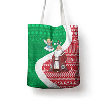 Italy Christmas Tote Bag with Pizza Chef Santa Leaning Tower Colosseum and Red Green Holiday Pattern Design - Wonder Print Shop