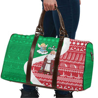Italy Christmas Travel Bag with Pizza Chef Santa Leaning Tower Colosseum and Red Green Holiday Pattern Design - Wonder Print Shop
