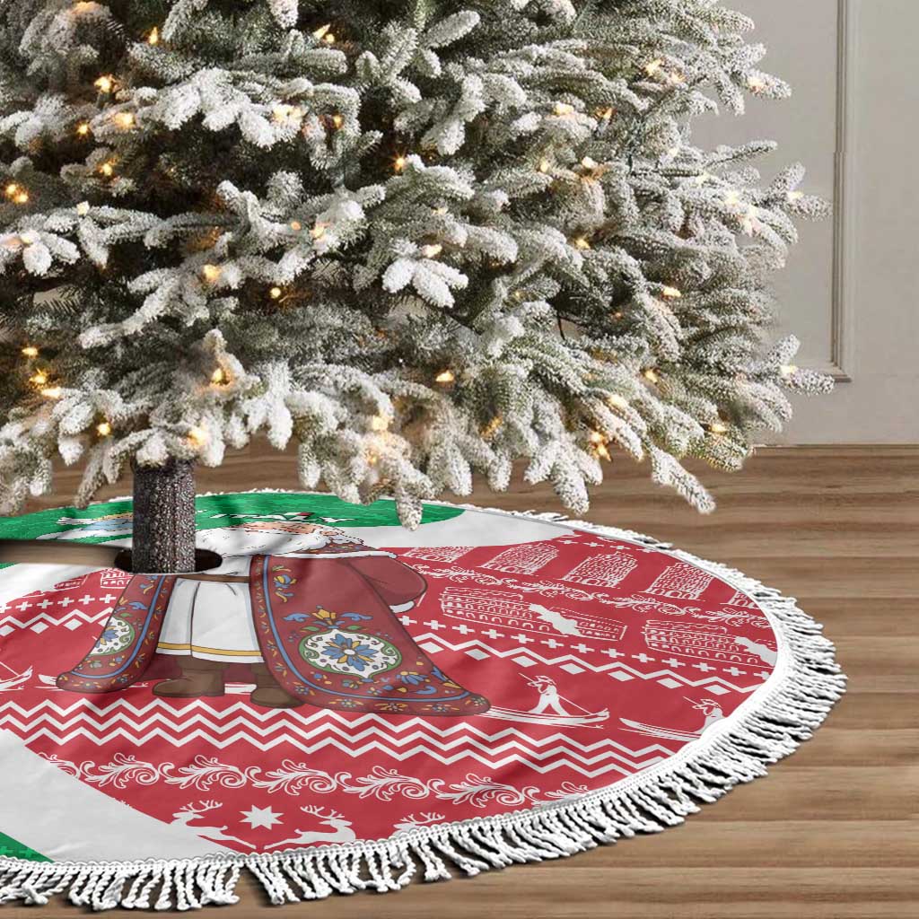 Italy Christmas Tree Skirt with Pizza Chef Santa Leaning Tower Colosseum and Red Green Holiday Pattern Design - Wonder Print Shop
