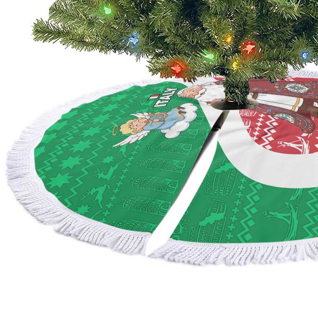 Italy Christmas Tree Skirt with Pizza Chef Santa Leaning Tower Colosseum and Red Green Holiday Pattern Design - Wonder Print Shop