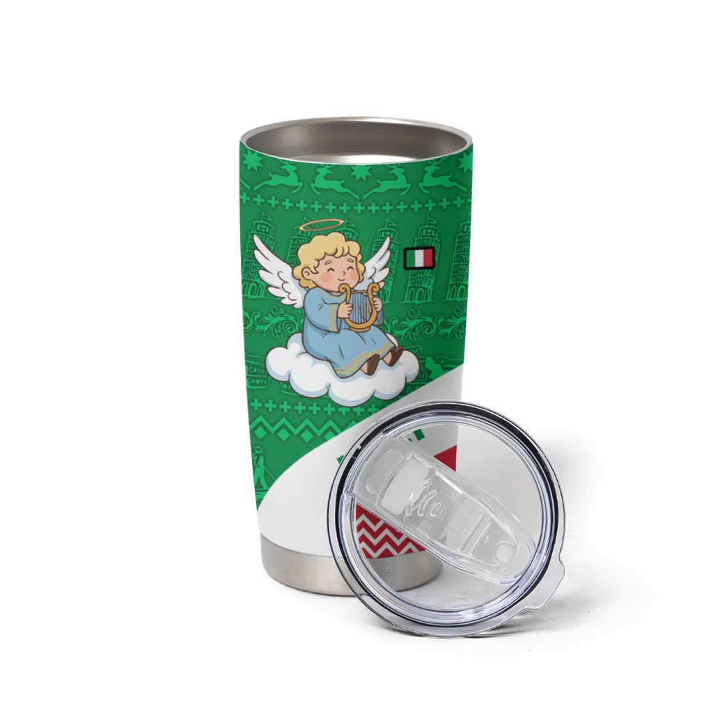 Italy Christmas Tumbler Cup with Pizza Chef Santa Leaning Tower Colosseum and Red Green Holiday Pattern Design - Wonder Print Shop