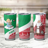 Italy Christmas Tumbler Cup with Pizza Chef Santa Leaning Tower Colosseum and Red Green Holiday Pattern Design - Wonder Print Shop