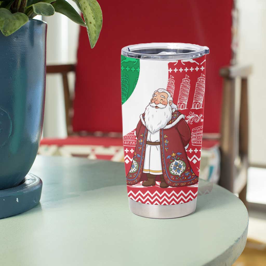 Italy Christmas Tumbler Cup with Pizza Chef Santa Leaning Tower Colosseum and Red Green Holiday Pattern Design - Wonder Print Shop