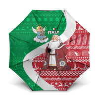 Italy Christmas Umbrella with Pizza Chef Santa Leaning Tower Colosseum and Red Green Holiday Pattern Design - Wonder Print Shop