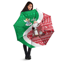 Italy Christmas Umbrella with Pizza Chef Santa Leaning Tower Colosseum and Red Green Holiday Pattern Design - Wonder Print Shop