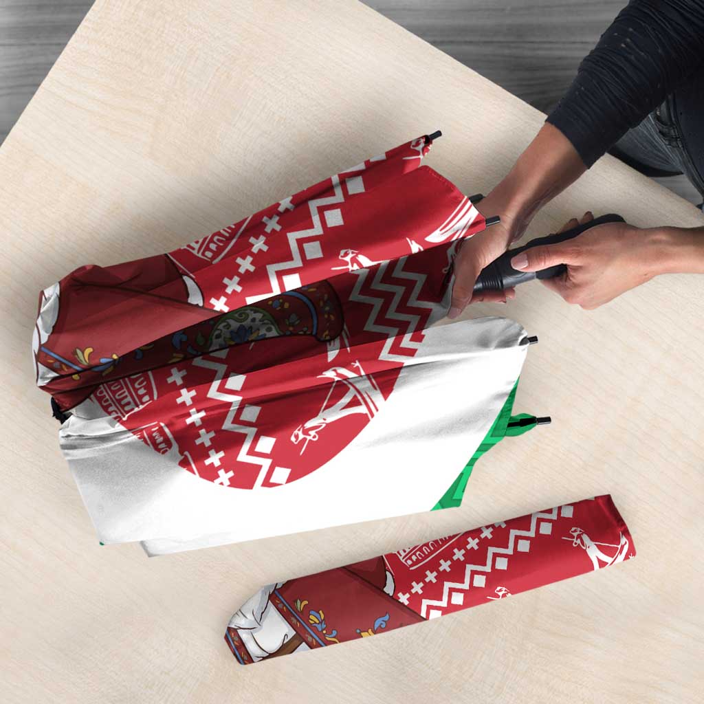 Italy Christmas Umbrella with Pizza Chef Santa Leaning Tower Colosseum and Red Green Holiday Pattern Design - Wonder Print Shop