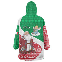 Italy Christmas Wearable Blanket Hoodie with Pizza Chef Santa Leaning Tower Colosseum and Red Green Holiday Pattern Design - Wonder Print Shop
