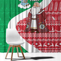 Italy Christmas Window Curtain with Pizza Chef Santa Leaning Tower Colosseum and Red Green Holiday Pattern Design - Wonder Print Shop