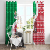 Italy Christmas Window Curtain with Pizza Chef Santa Leaning Tower Colosseum and Red Green Holiday Pattern Design - Wonder Print Shop
