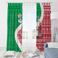 Italy Christmas Window Curtain with Pizza Chef Santa Leaning Tower Colosseum and Red Green Holiday Pattern Design - Wonder Print Shop