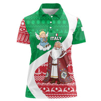 Italy Christmas Women Polo Shirt with Pizza Chef Santa Leaning Tower Colosseum and Red Green Holiday Pattern Design - Wonder Print Shop