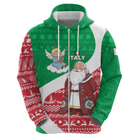 Italy Christmas Zip Hoodie with Pizza Chef Santa Leaning Tower Colosseum and Red Green Holiday Pattern Design - Wonder Print Shop