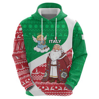 Italy Christmas Zip Hoodie with Pizza Chef Santa Leaning Tower Colosseum and Red Green Holiday Pattern Design - Wonder Print Shop