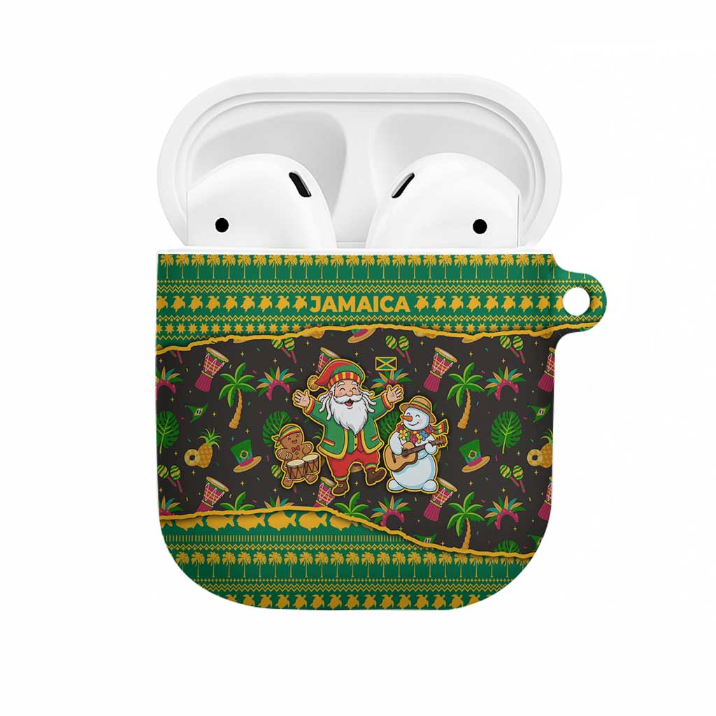 Jamaica Christmas AirPods Case with Rasta Santa Snowman Gingerbread Drummer Palm Trees and Green Yellow Knit Pattern Design - Wonder Print Shop